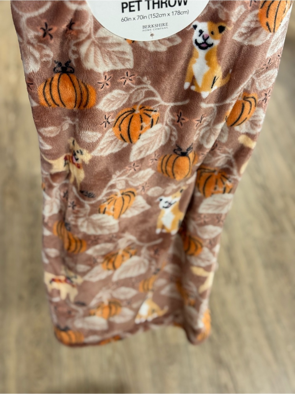 Berkshire Pumpkin & Puppy Plush Throw Blanket in Brown and Orange